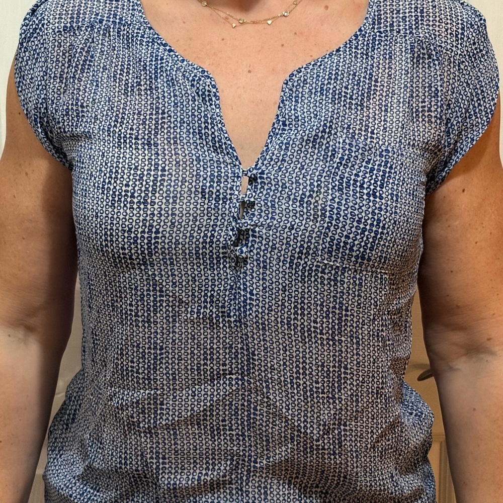 Blue Patterned Flowy Translucent Top | EUC | Sz S